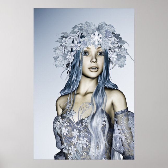 Blue Snow Maiden Winter Fantasy Portrait Poster (Front)