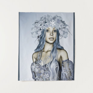 Blue Snow Maiden Winter Fantasy Portrait Tapestry