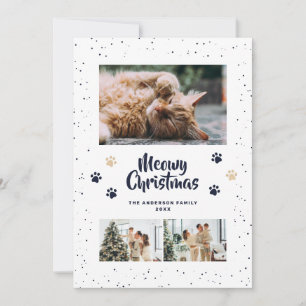 Blue Snow Paws Photo Meowy Christmas Card