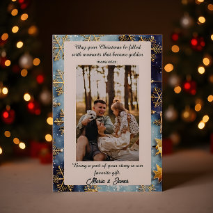 Blue Snow Plaid Portrait Photo Christmas Holiday Card