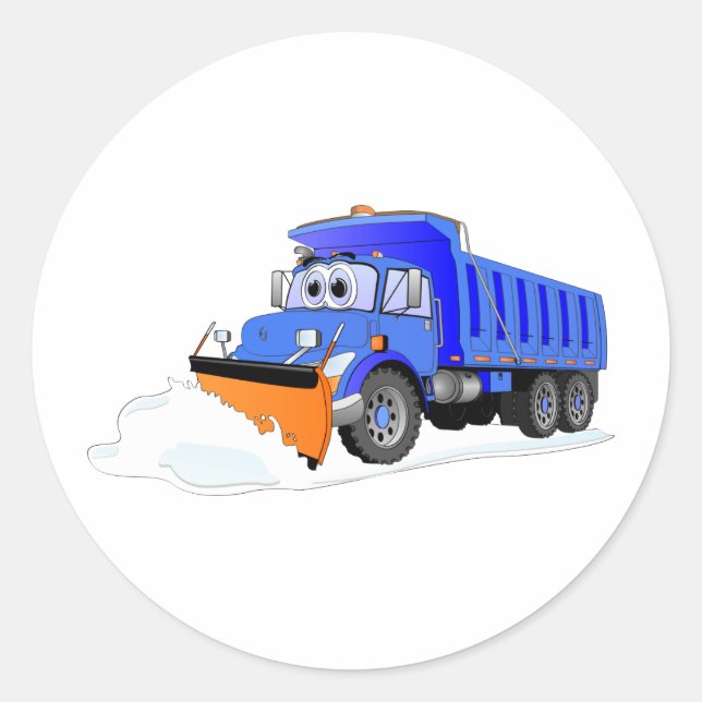Blue Snow Plough Cartoon Dump Truck Classic Round Sticker (Front)