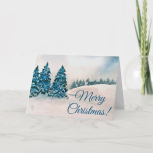 Blue Snow Scene Christmas Card Greeting