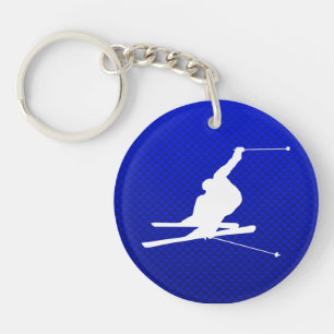 Blue Snow Skiing Key Ring