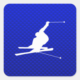 Blue Snow Skiing Square Sticker
