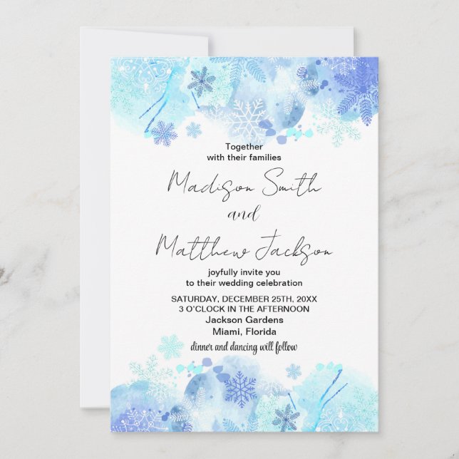 Blue Snow Wedding Invitations (Front)