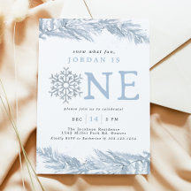 Blue Snowflake 1st Birthday Invite, Snow What Fun