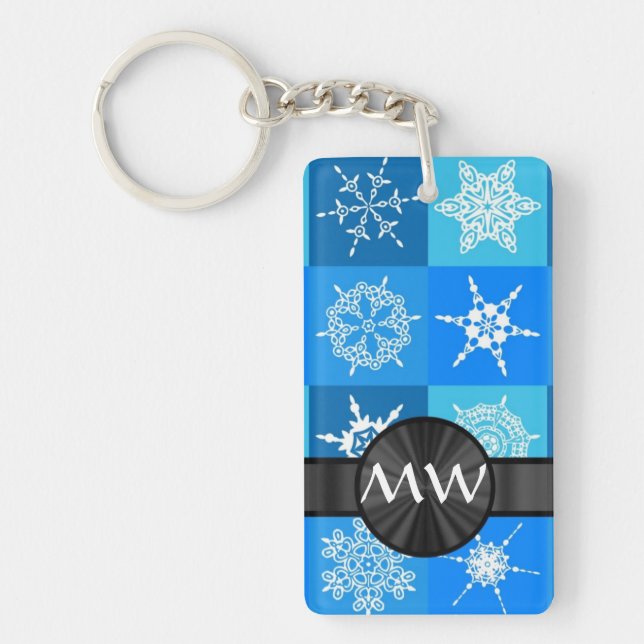 Blue snowflake abstract pattern key ring (Front)