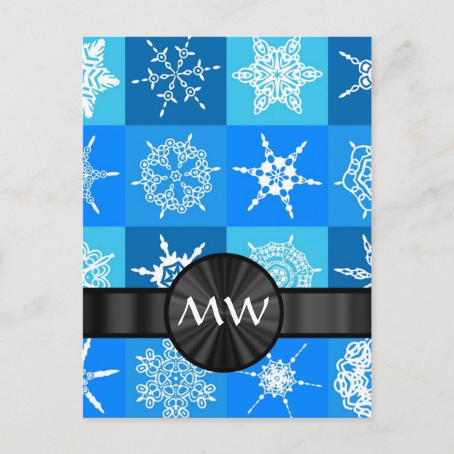 Blue snowflake abstract pattern postcard (Front)