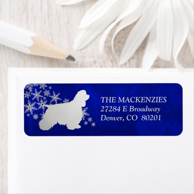 Blue Snowflake American Cocker Return Address Label (Insitu)