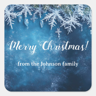Blue snowflake and ice Christmas design Square Sticker