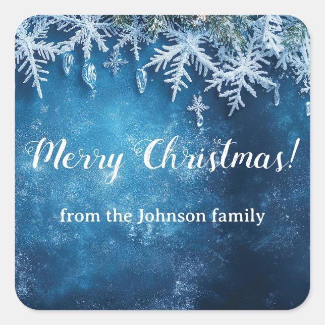 Blue snowflake and ice Christmas design Square Sticker (Front)