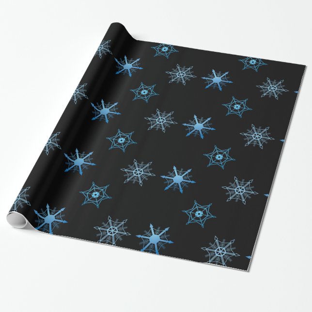 Blue Snowflake Art Wrapping Paper (Unrolled)
