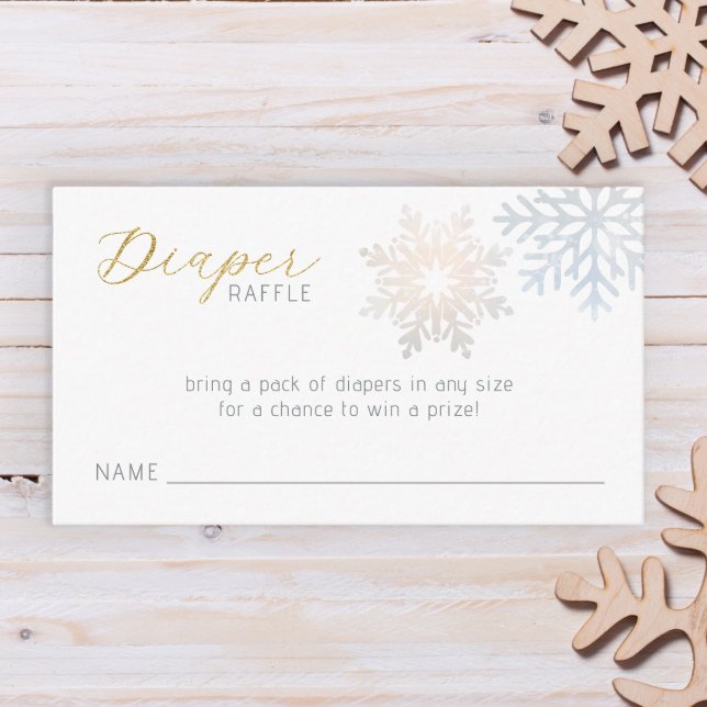 Blue Snowflake Baby Diaper Raffle Card (Winter Baby Shower Diaper Raffle Ticket )