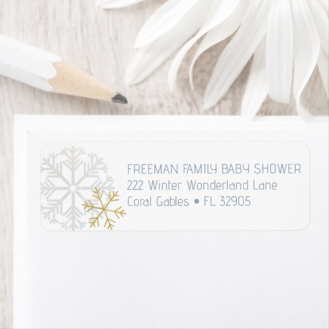 Blue Snowflake Baby Shower Address Label Return Address Label (Insitu)