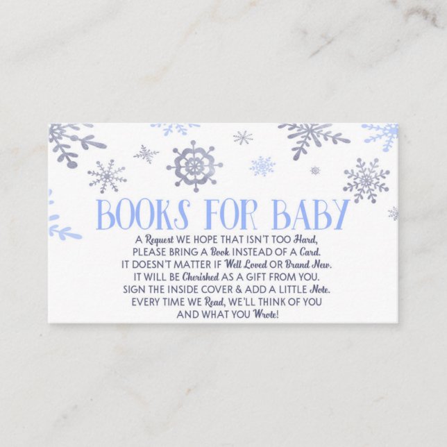 Blue Snowflake Baby Shower Books For Baby Card (Front)