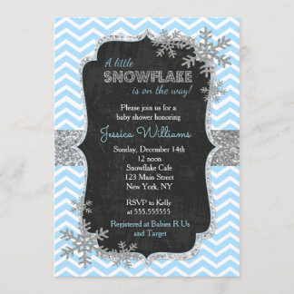 Blue Snowflake Baby Shower Invitations