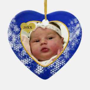 Blue Snowflake Baby's 1st Christmas Photo Ceramic Ornament