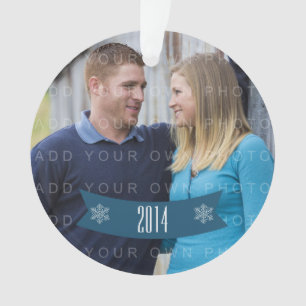 Blue Snowflake Banner Holiday Photo Ornament