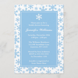 Blue Snowflake Border Winter Bridal Shower Invitation