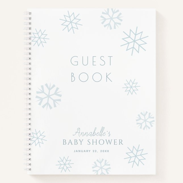 Blue Snowflake Boy Baby Shower Guest Book (Front)