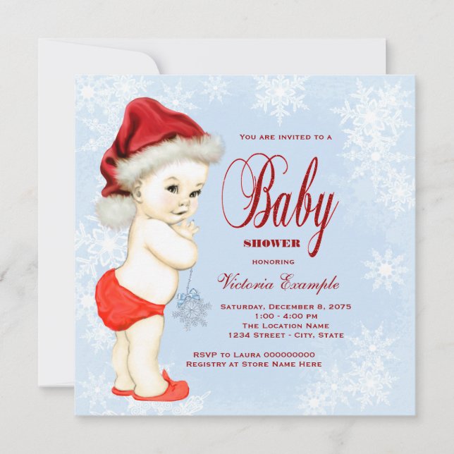 Blue Snowflake Boys Christmas Baby Shower Invitation (Front)