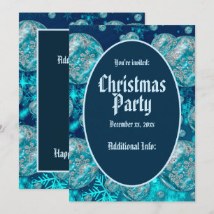 Blue Snowflake Bubbles Holiday Party Invitation