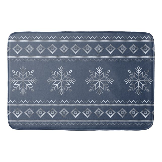 Blue snowflake christmas craft design bath mat (Front)
