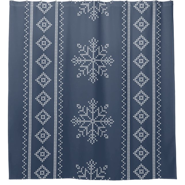 Blue snowflake christmas craft design shower curtain (Front)