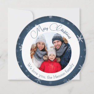 Blue Snowflake Christmas Family Photo  Holiday Card