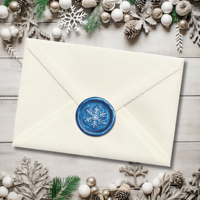 Blue Snowflake Christmas Faux Wax Classic Round Sticker (Blue Snowflake Christmas Faux Wax Classic Round Sticker)