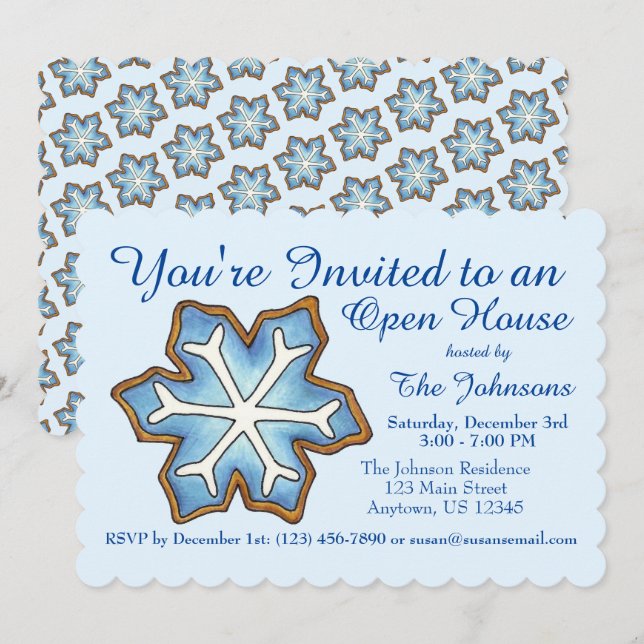 Blue Snowflake Christmas Hanukkah Holiday Party Invitation (Front/Back)