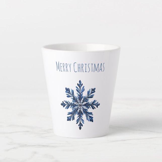 Blue Snowflake Christmas Latte Mug (Front)