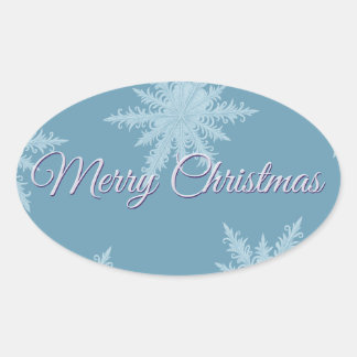 Blue Snowflake Christmas  Oval Sticker