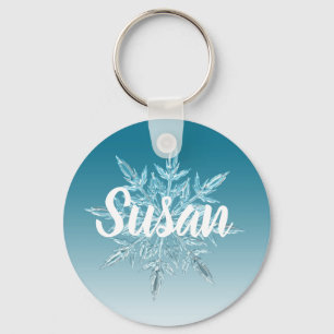 Blue Snowflake Christmas Personalized Key Chain