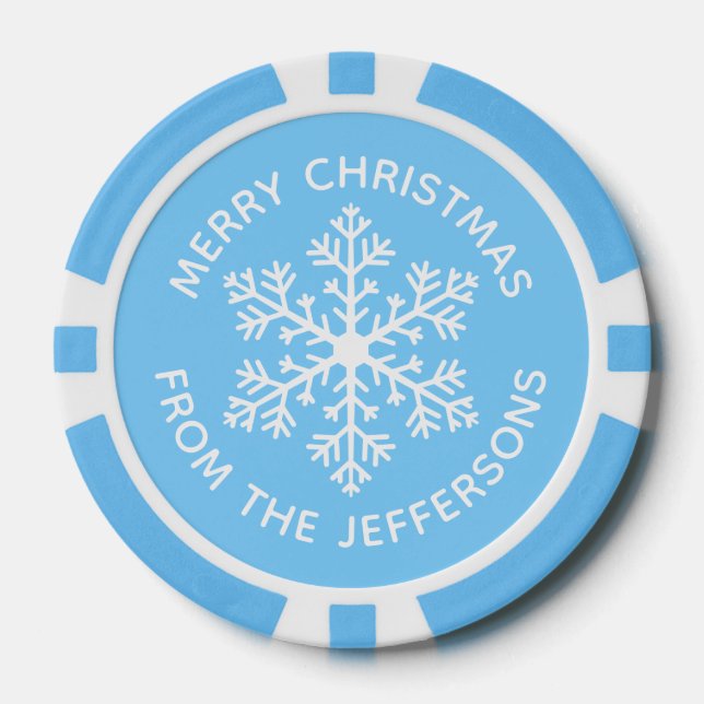 Blue Snowflake Christmas Poker Chips (Front)