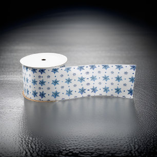 Blue Snowflake Christmas Satin Ribbon