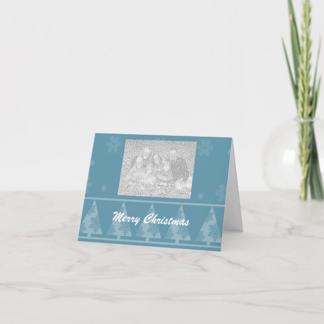 Blue Snowflake Christmas Tree Photo Cards (Front)