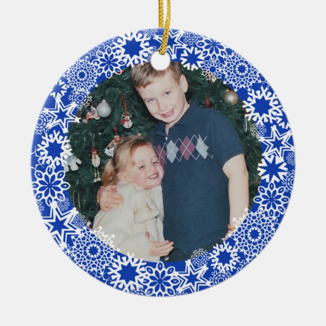 Blue Snowflake Customised Photo Ornament (Front)