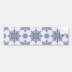 Blue Snowflake Damask Pattern Bumper Sticker