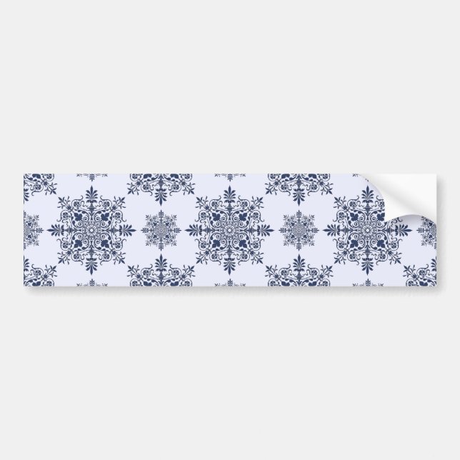 Blue Snowflake Damask Pattern Bumper Sticker (Front)