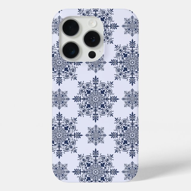 Blue Snowflake Damask Pattern Case-Mate iPhone Case (Back)