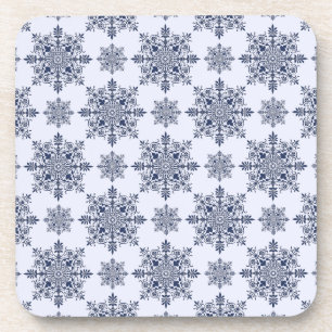 Blue Snowflake Damask Pattern Coaster