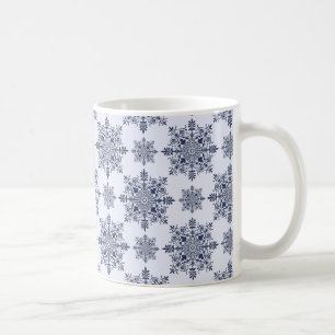 Blue Snowflake Damask Pattern Coffee Mug