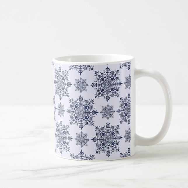 Blue Snowflake Damask Pattern Coffee Mug (Right)