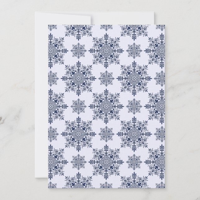 Blue Snowflake Damask Pattern Holiday Card (Front)