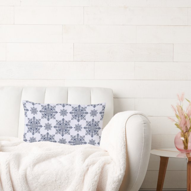 Blue Snowflake Damask Pattern Lumbar Cushion (Couch)