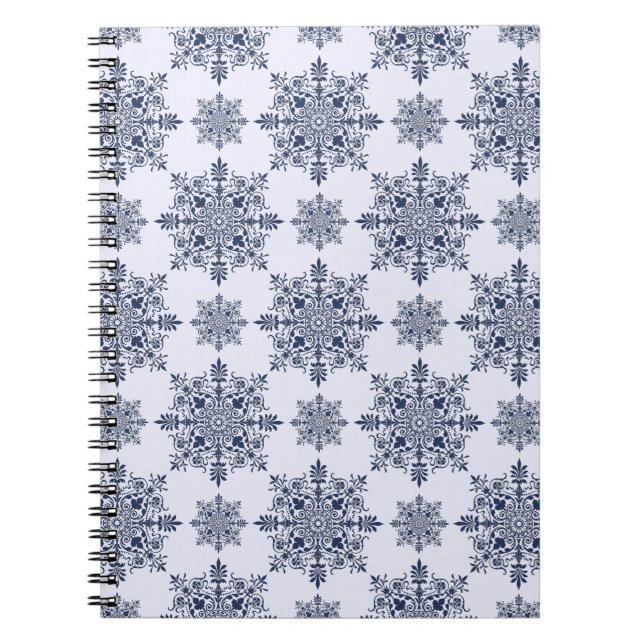 Blue Snowflake Damask Pattern Notebook (Front)