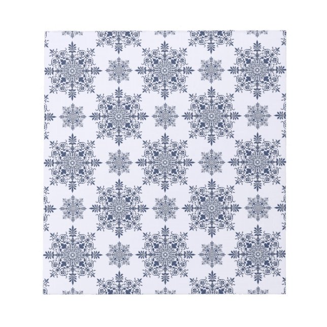 Blue Snowflake Damask Pattern Notepad (Front)
