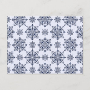 Blue Snowflake Damask Pattern Postcard
