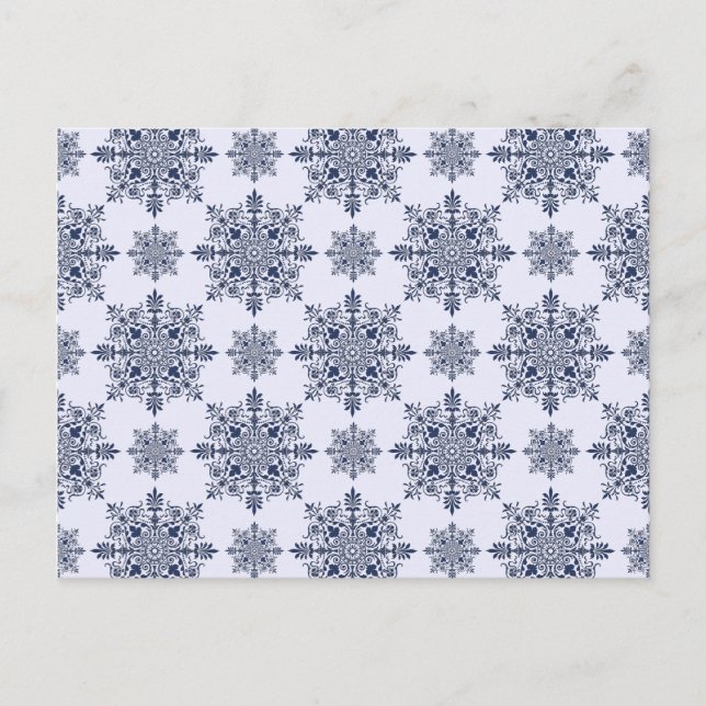 Blue Snowflake Damask Pattern Postcard (Front)